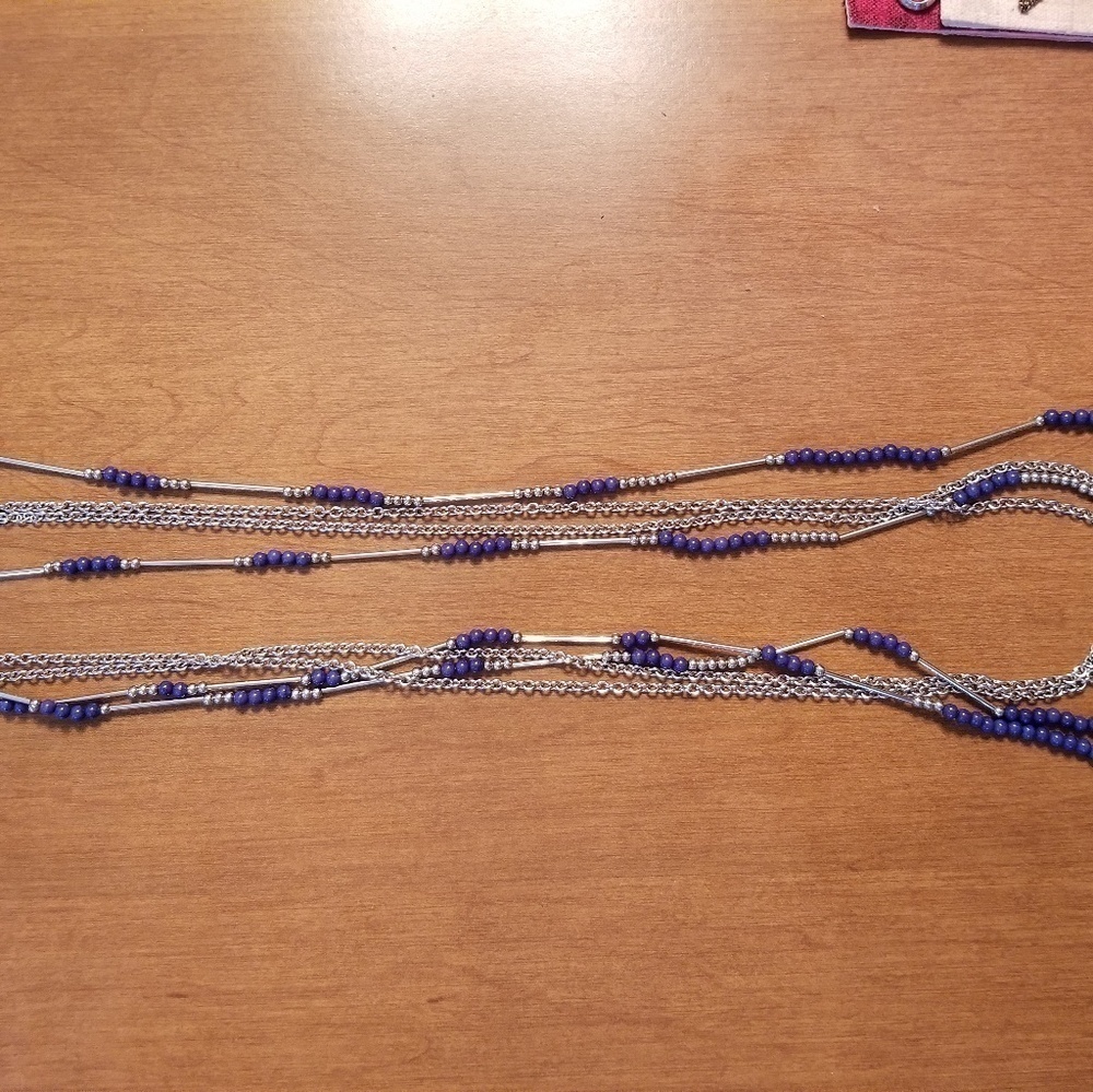 Extra Long 4 Chain Necklace with Blue Accents